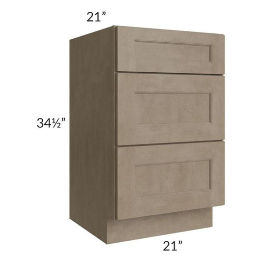 RTA Cobblestone Grey 21" Vanity Three Drawer Base Cabinet with Drawers and 1 Decorative End Panel