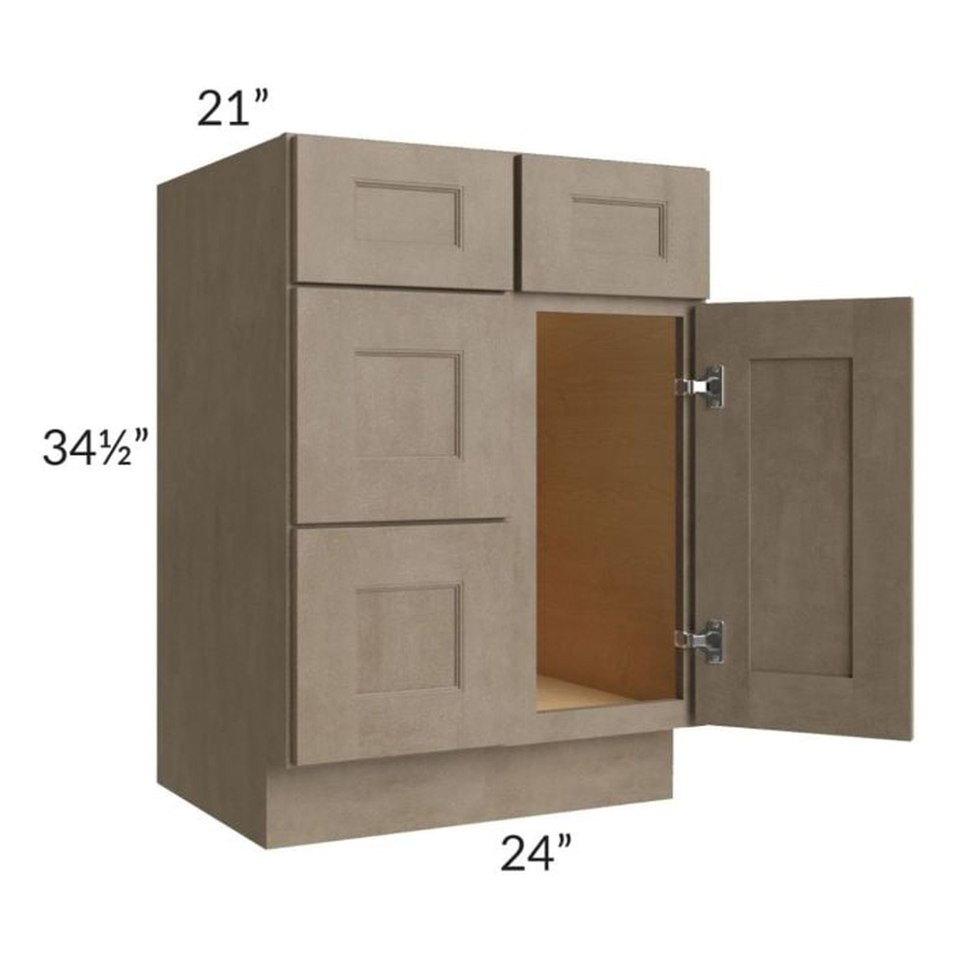 RTA Cobblestone Grey 24" Vanity Sink Base Cabinet (Drawers on Left) with 1 Decorative End Panel and 1 Skin