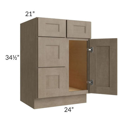 RTA Cobblestone Grey 24" Vanity Sink Base Cabinet (Drawers on Left) with 2 Decorative End Panels and 1 Skin