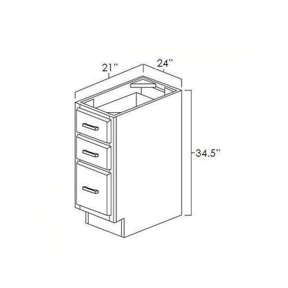 RTA Cobblestone Grey 24" Vanity Three Drawer Base Cabinet with Drawers and 1 Decorative End Panel