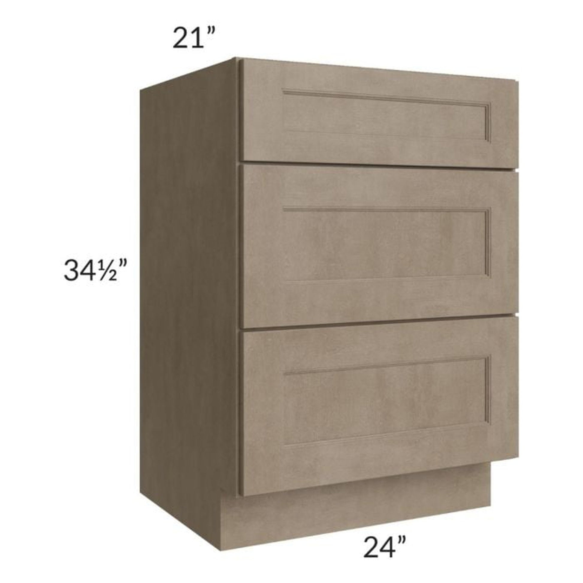 RTA Cobblestone Grey 24" Vanity Three Drawer Base Cabinet with Drawers and 1 Decorative End Panel and 1 Skin