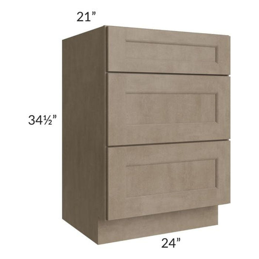 RTA Cobblestone Grey 24" Vanity Three Drawer Base Cabinet with Drawers and 1 Decorative End Panel and 2 Skins