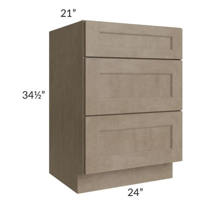 RTA Cobblestone Grey 24" Vanity Three Drawer Base Cabinet with Drawers and 1 Decorative End Panel