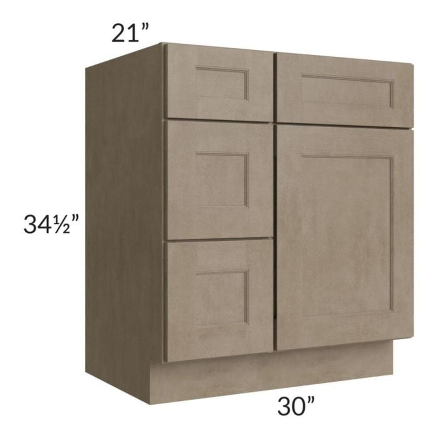 RTA Cobblestone Grey 30" Vanity Sink Base Cabinet (Drawers on Left)