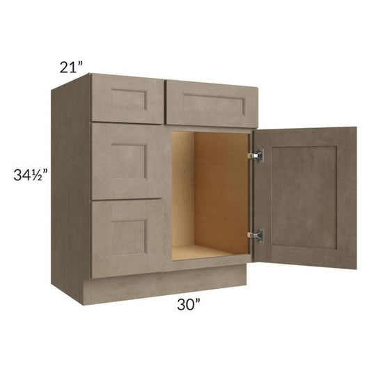 RTA Cobblestone Grey 30" Vanity Sink Base Cabinet (Drawers on Left) with 1 Decorative End Panel