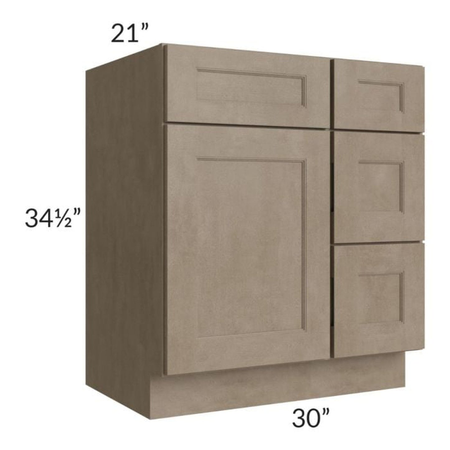 RTA Cobblestone Grey 30" Vanity Sink Base Cabinet (Drawers on Right)