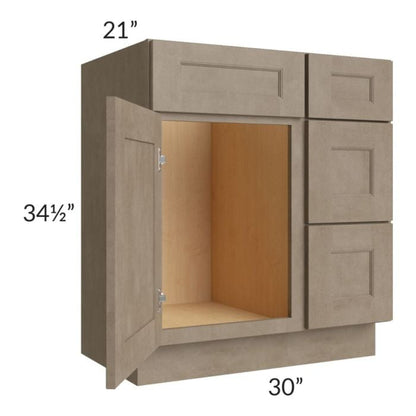 RTA Cobblestone Grey 30" Vanity Sink Base Cabinet (Drawers on Right) with 1 Decorative End Panel