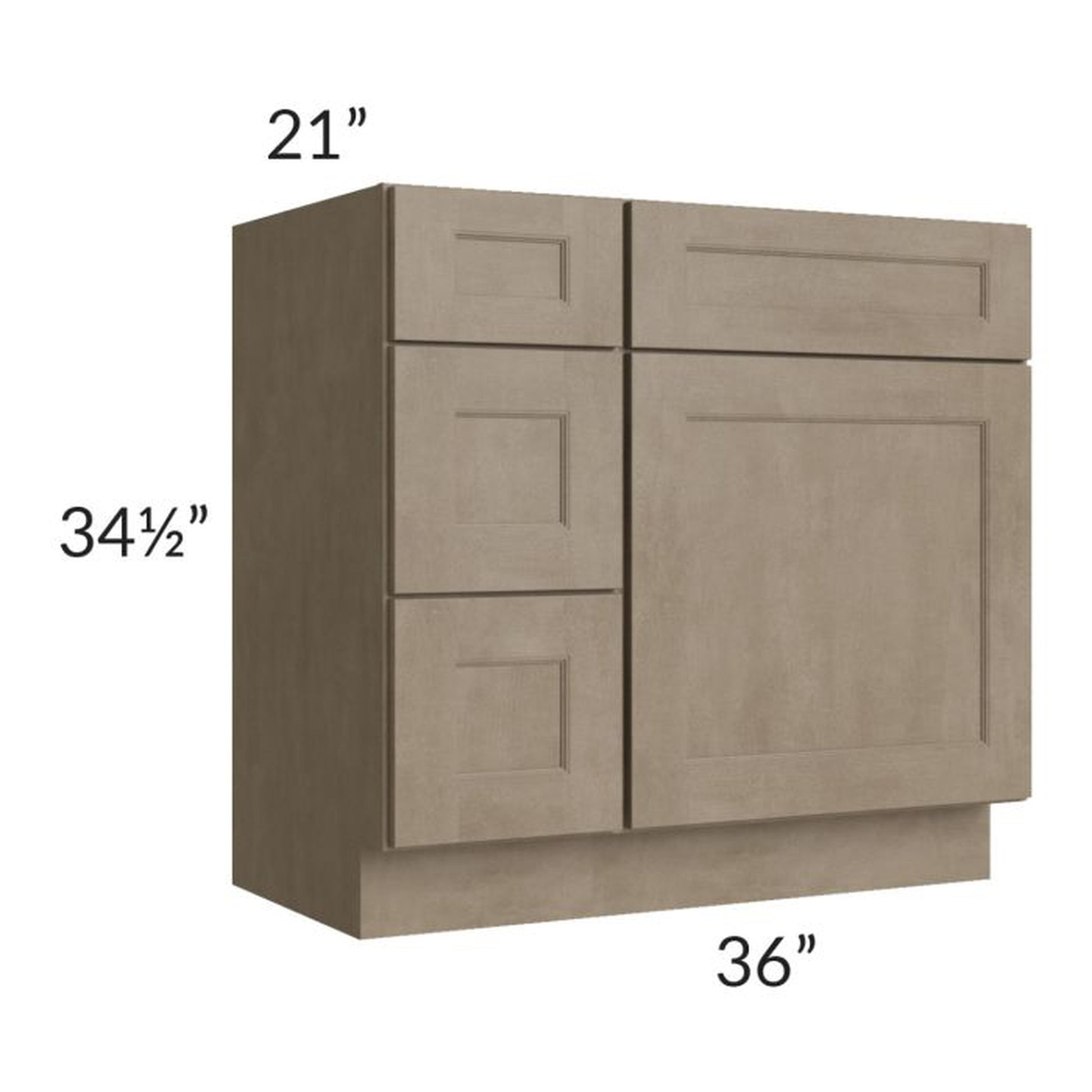 RTA Cobblestone Grey 36" Vanity Sink Base Cabinet (Drawers on Left)