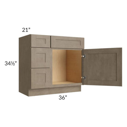 RTA Cobblestone Grey 36" Vanity Sink Base Cabinet (Drawers on Left) with 1 Decorative End Panel and 1 Skin