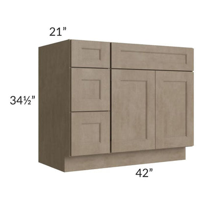 RTA Cobblestone Grey 42" Vanity Sink Base Cabinet (Drawers on Left)