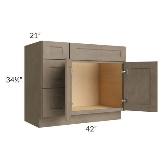 RTA Cobblestone Grey 42" Vanity Sink Base Cabinet (Drawers on Left) with 1 Decorative End Panel and 2 Skins