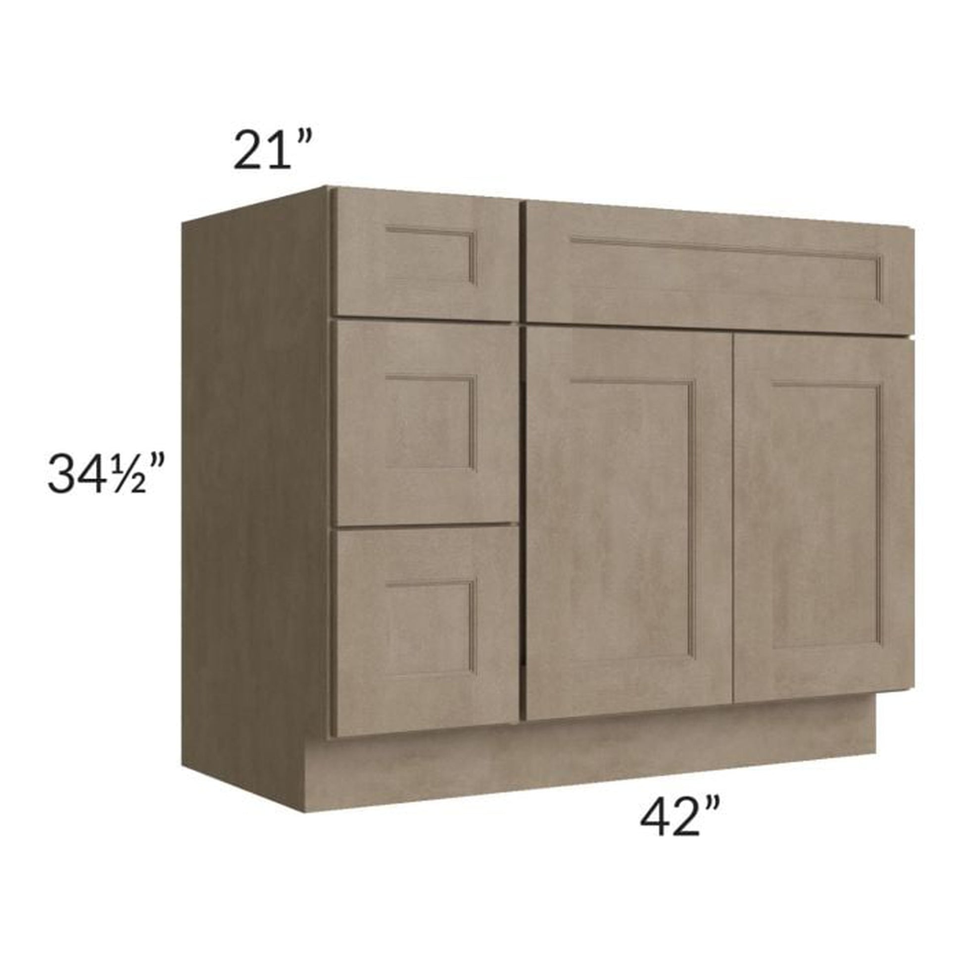 RTA Cobblestone Grey 42" Vanity Sink Base Cabinet (Drawers on Left) with 1 Skin