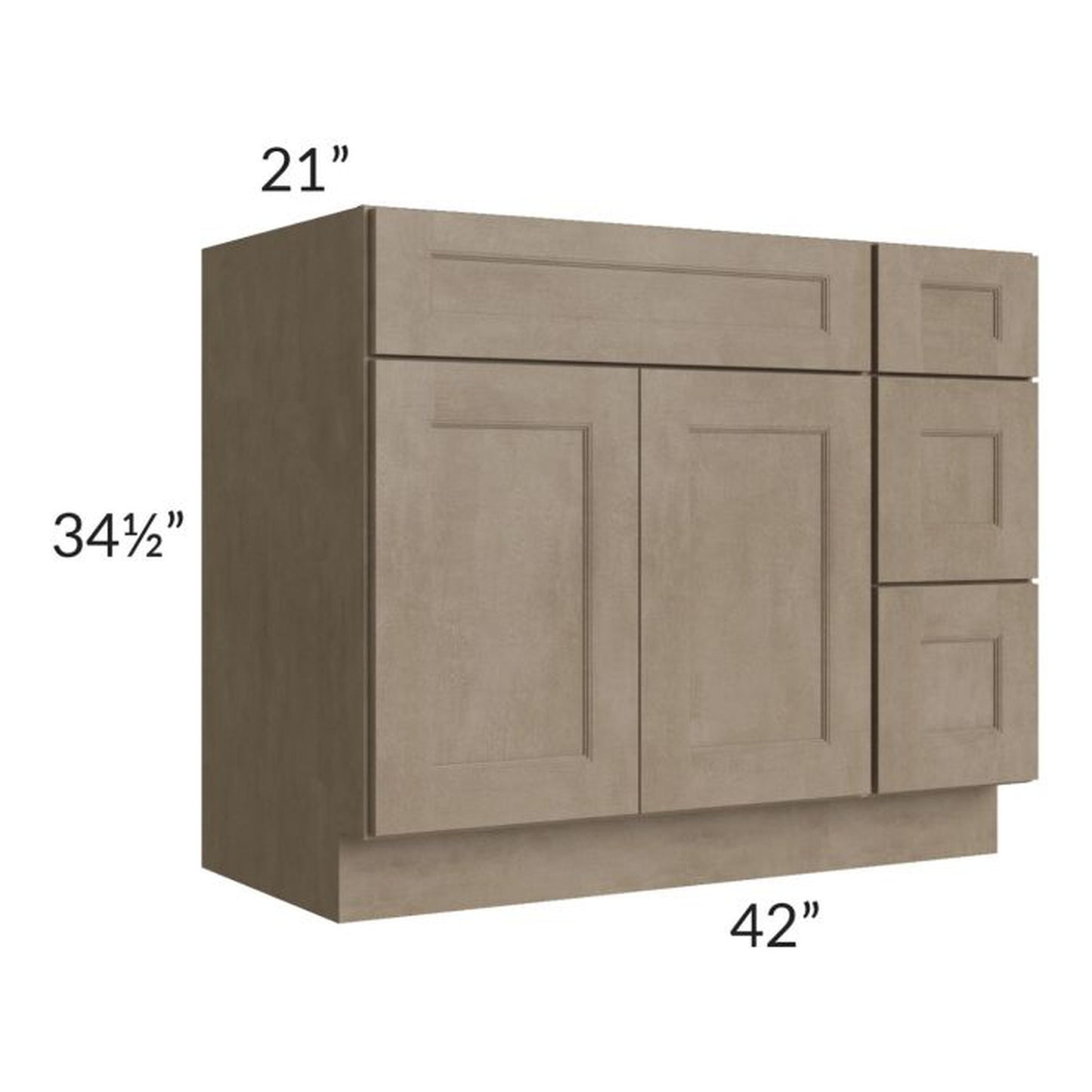 RTA Cobblestone Grey 42" Vanity Sink Base Cabinet (Drawers on Right)