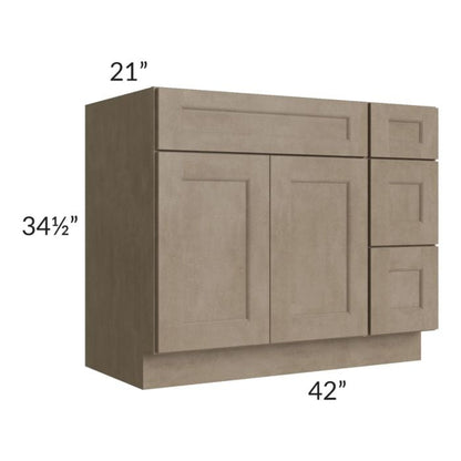 RTA Cobblestone Grey 42" Vanity Sink Base Cabinet (Drawers on Right) with 1 Decorative End Panel