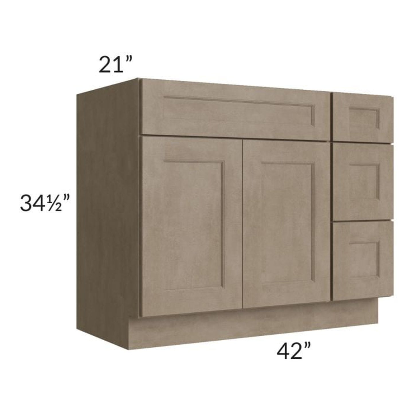 RTA Cobblestone Grey 42" Vanity Sink Base Cabinet (Drawers on Right) with 1 Decorative End Panel and 1 Skin