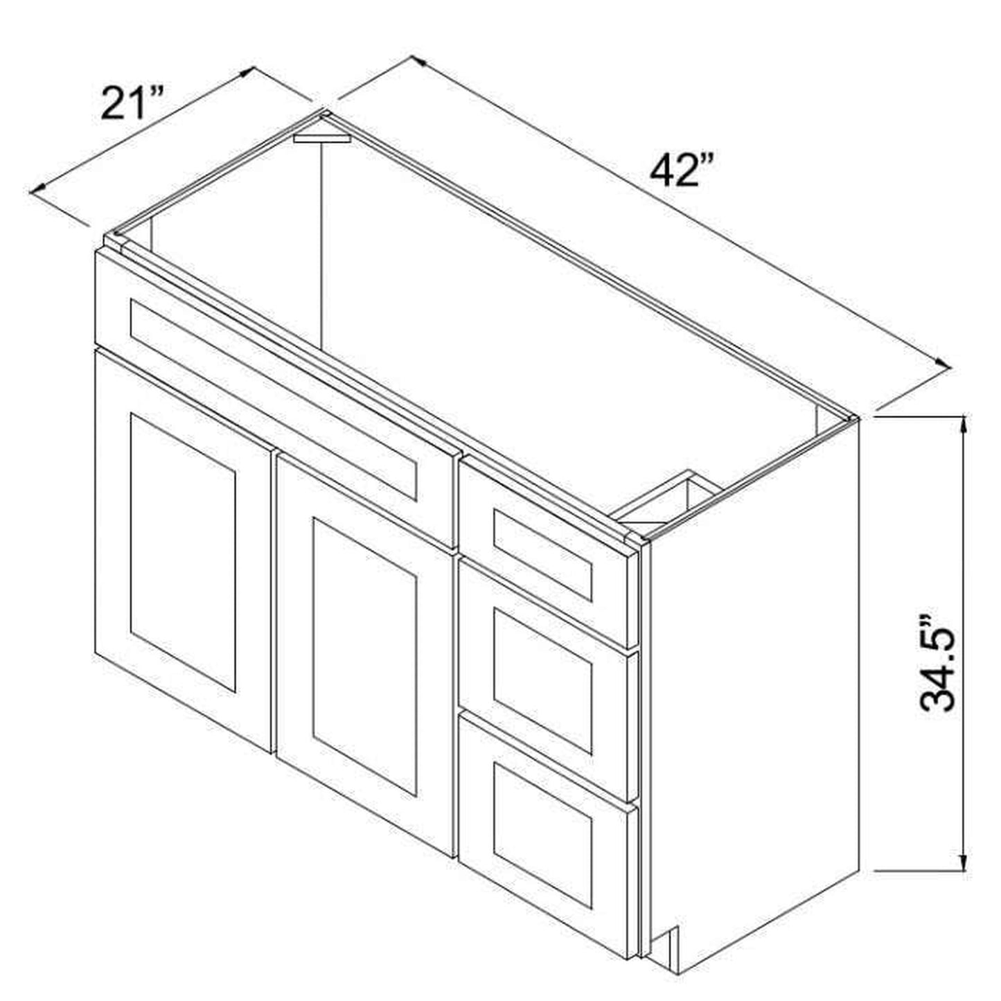 RTA Cobblestone Grey 42" Vanity Sink Base Cabinet (Drawers on Right) with 1 Skin