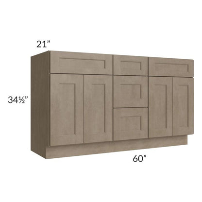 RTA Cobblestone Grey 60" 3-Drawer 2-Set Door Vanity Sink Base Cabinet