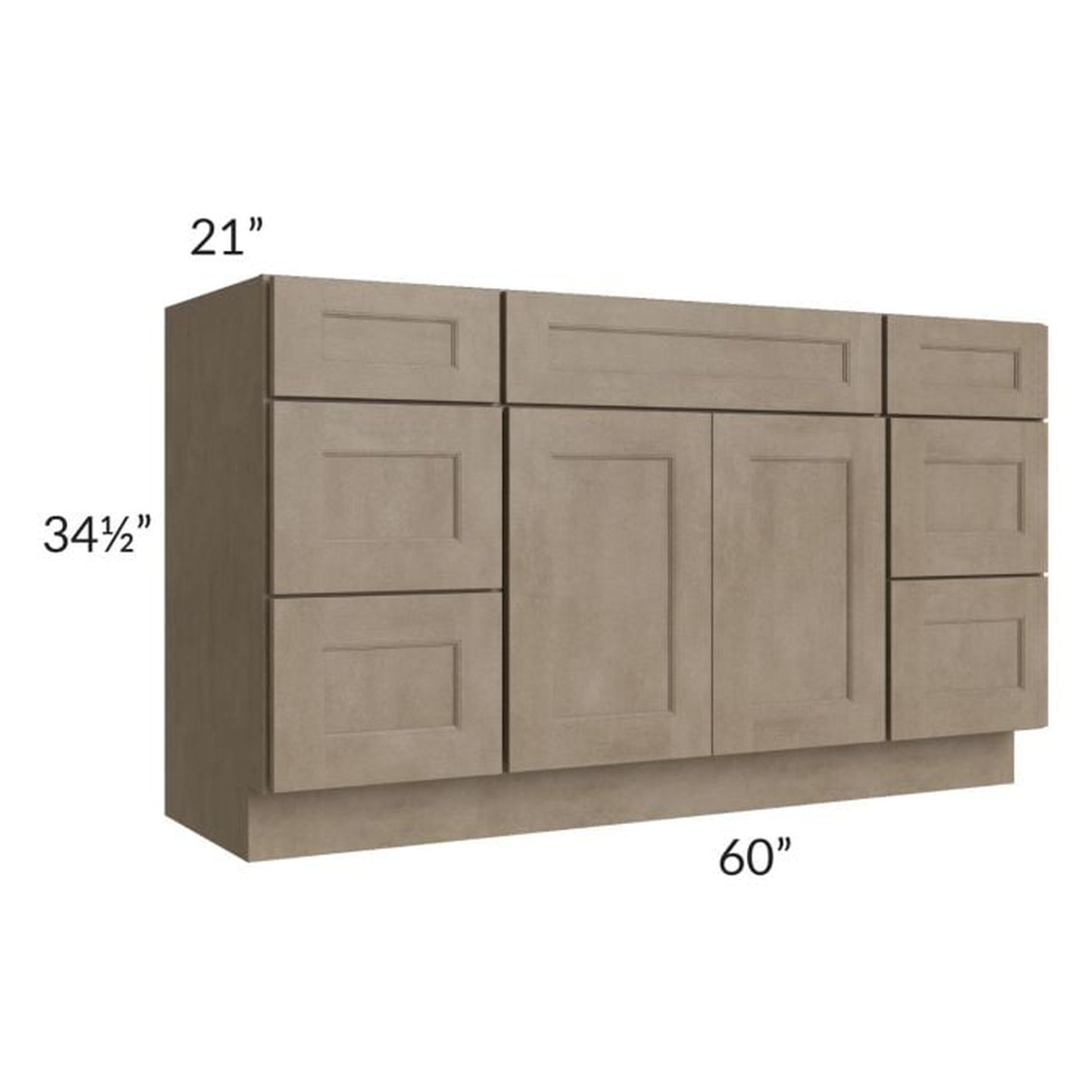 RTA Cobblestone Grey 60" 6-Drawer 2-Door Vanity Sink Base Cabinet