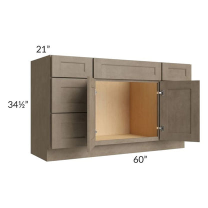 RTA Cobblestone Grey 60" 6-Drawer 2-Door Vanity Sink Base Cabinet and 1 Decorative End Panel