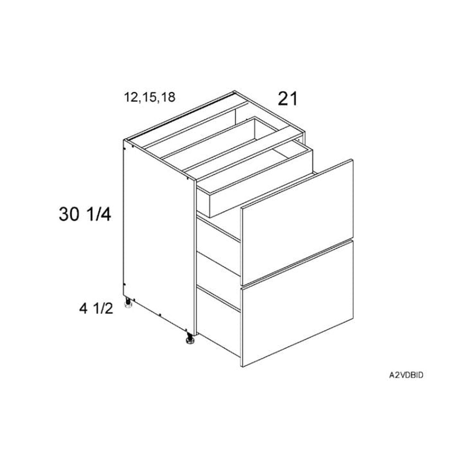 RTA Euro Cafe 12" 2-Drawer Vanity Base Cabinet with 1 Inner Drawer