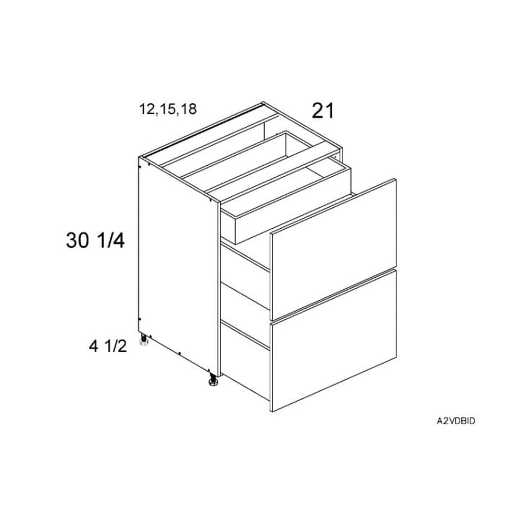 RTA Euro Cafe 12" 2-Drawer Vanity Base Cabinet with 1 Inner Drawer