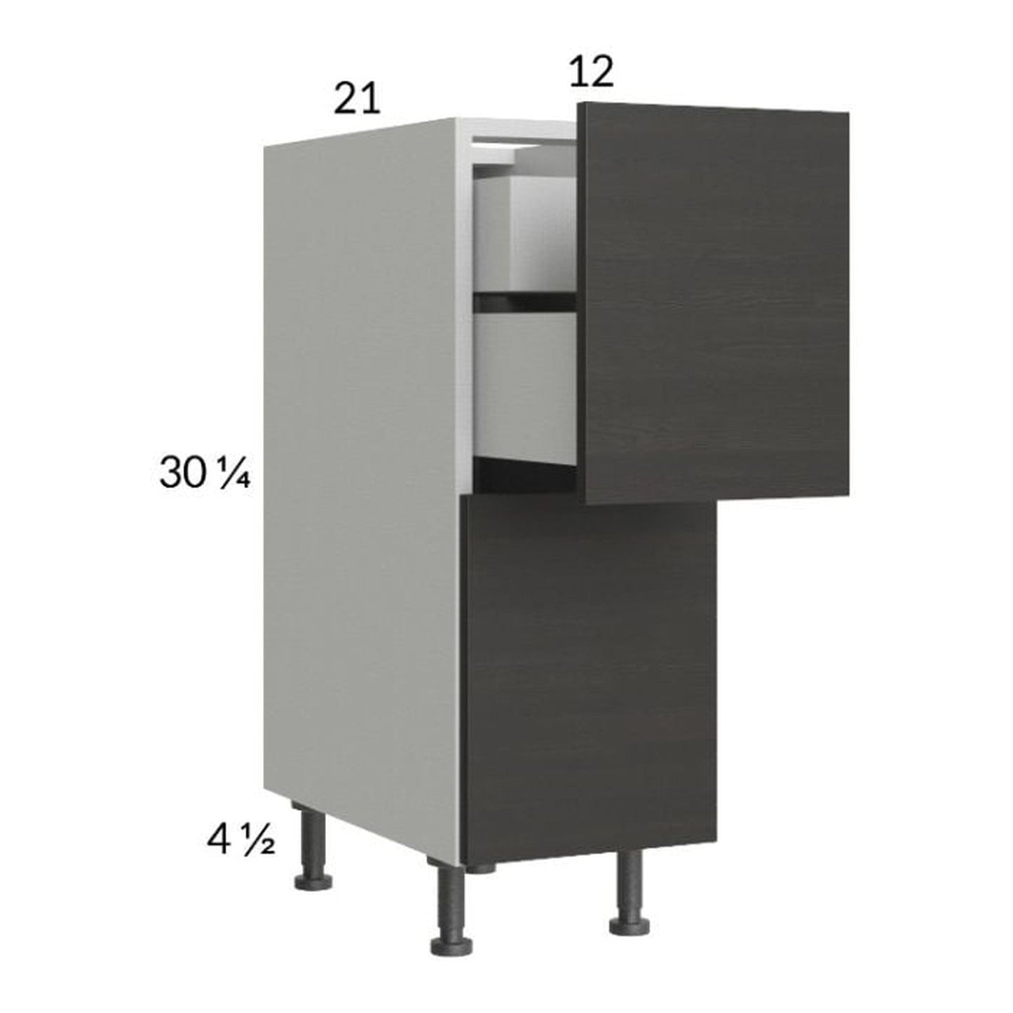 RTA Euro Cafe 12" 2-Drawer Vanity Base Cabinet with 1 Inner Drawer and 1 Finished End Panel