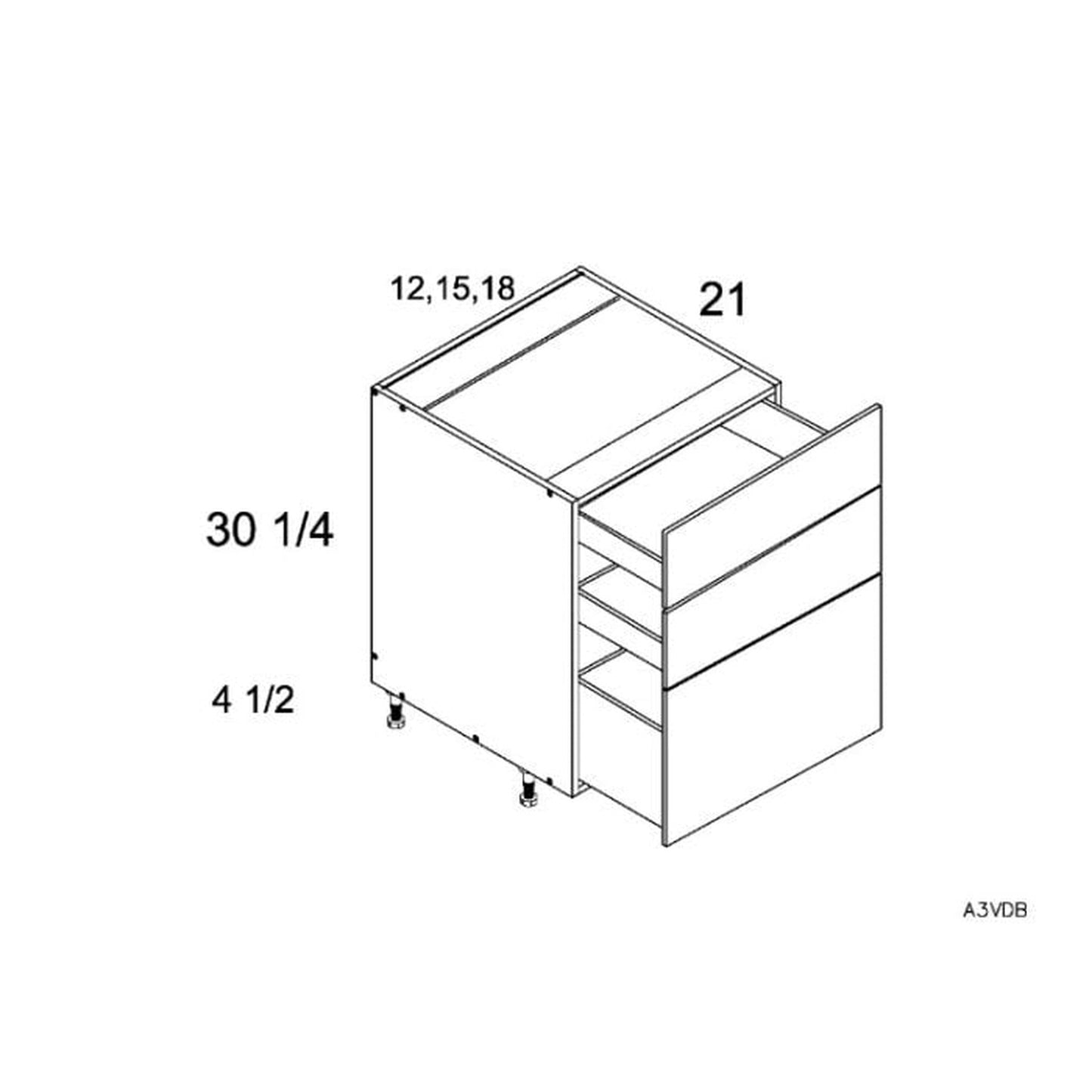 RTA Euro Cafe 12" 3-Drawer Vanity Base Cabinet