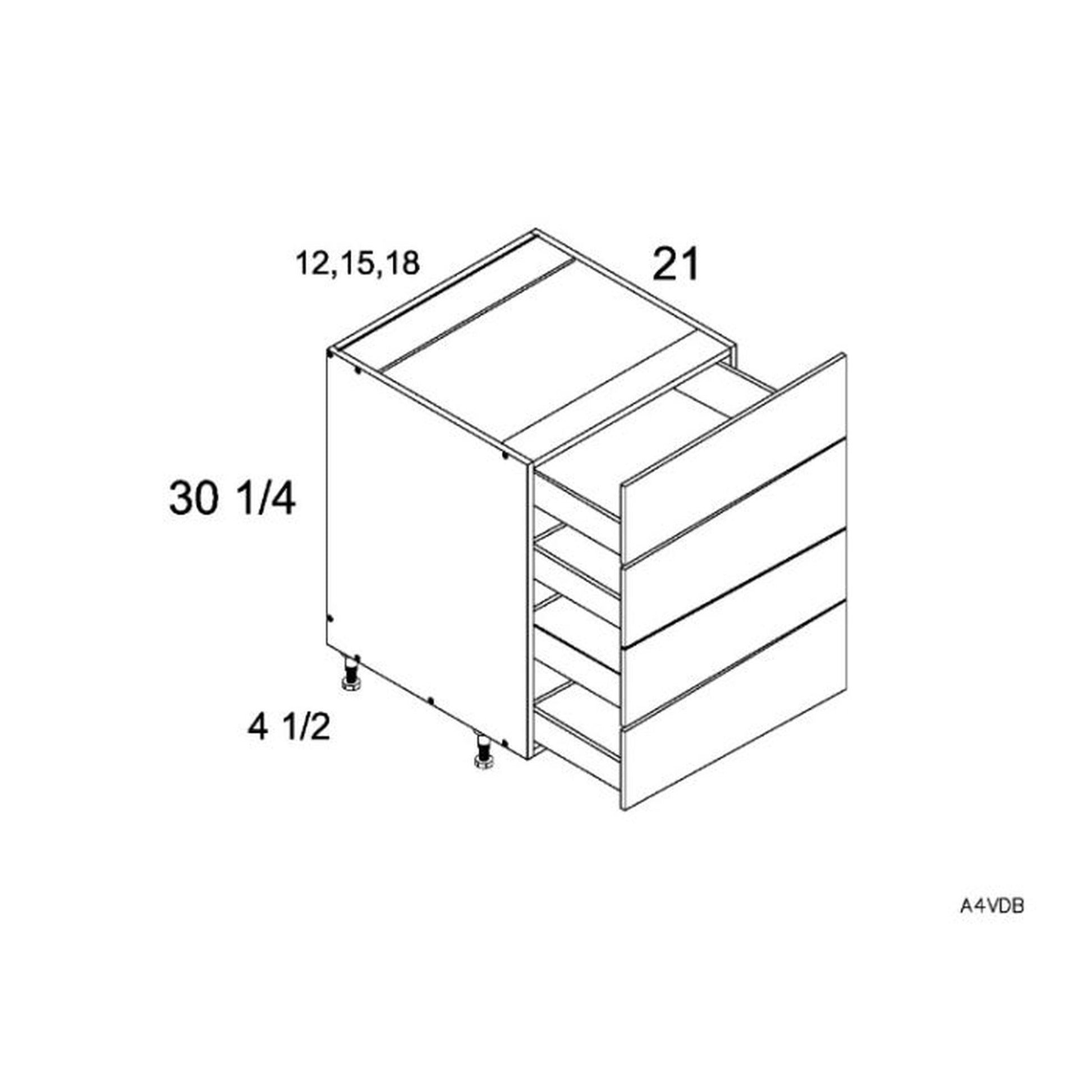 RTA Euro Cafe 12" 4-Drawer Vanity Base Cabinet