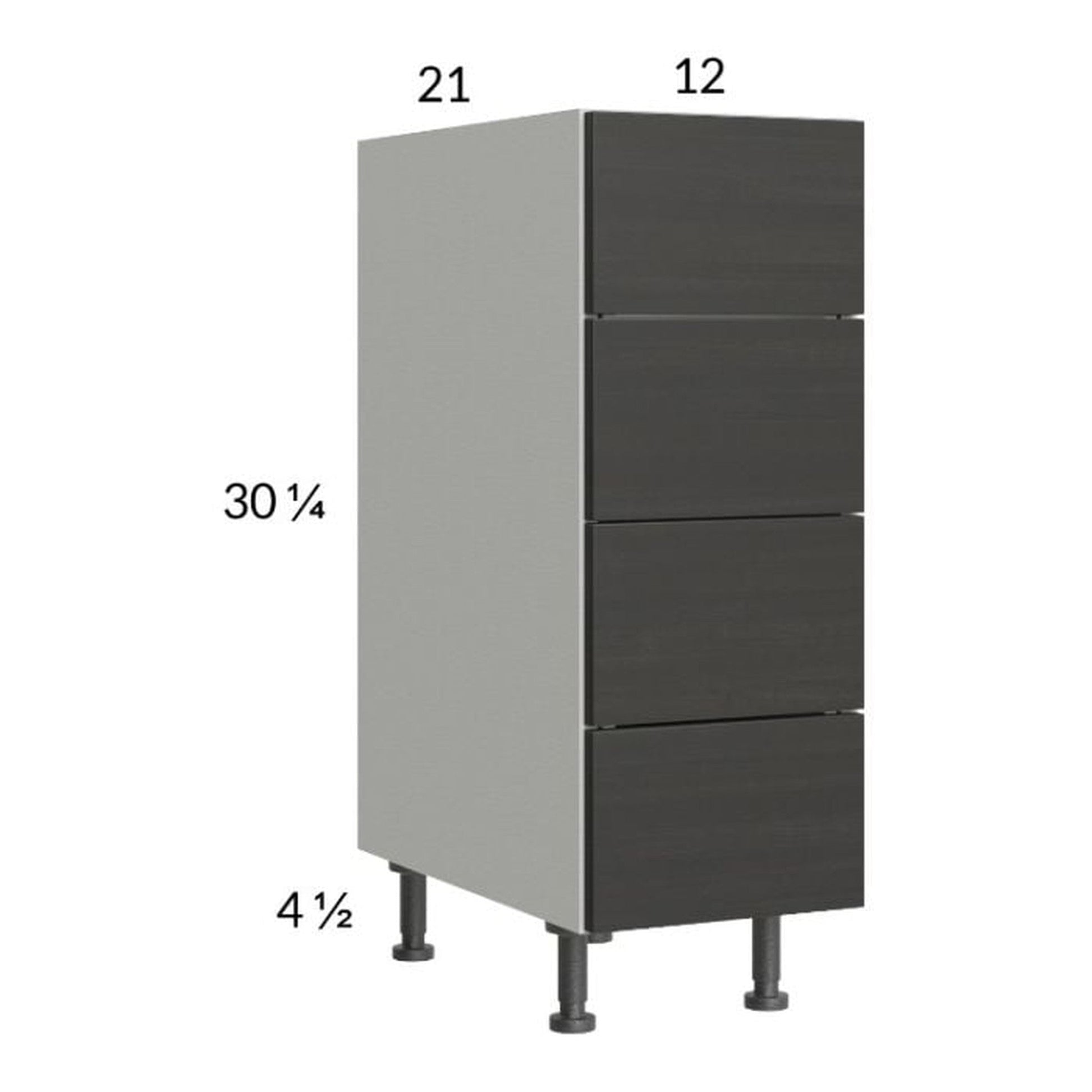 RTA Euro Cafe 12" 4-Drawer Vanity Base Cabinet with 1 Finished End Panel