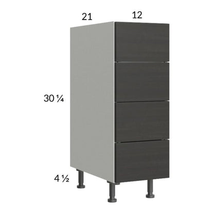 RTA Euro Cafe 12" 4-Drawer Vanity Base Cabinet with 2 Finished End Panels