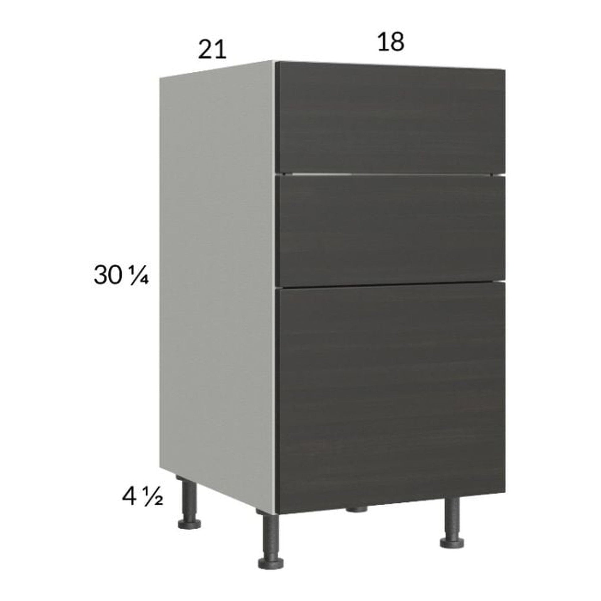 RTA Euro Cafe 18" 3-Drawer Vanity Base Cabinet with 2 Finished End Panels