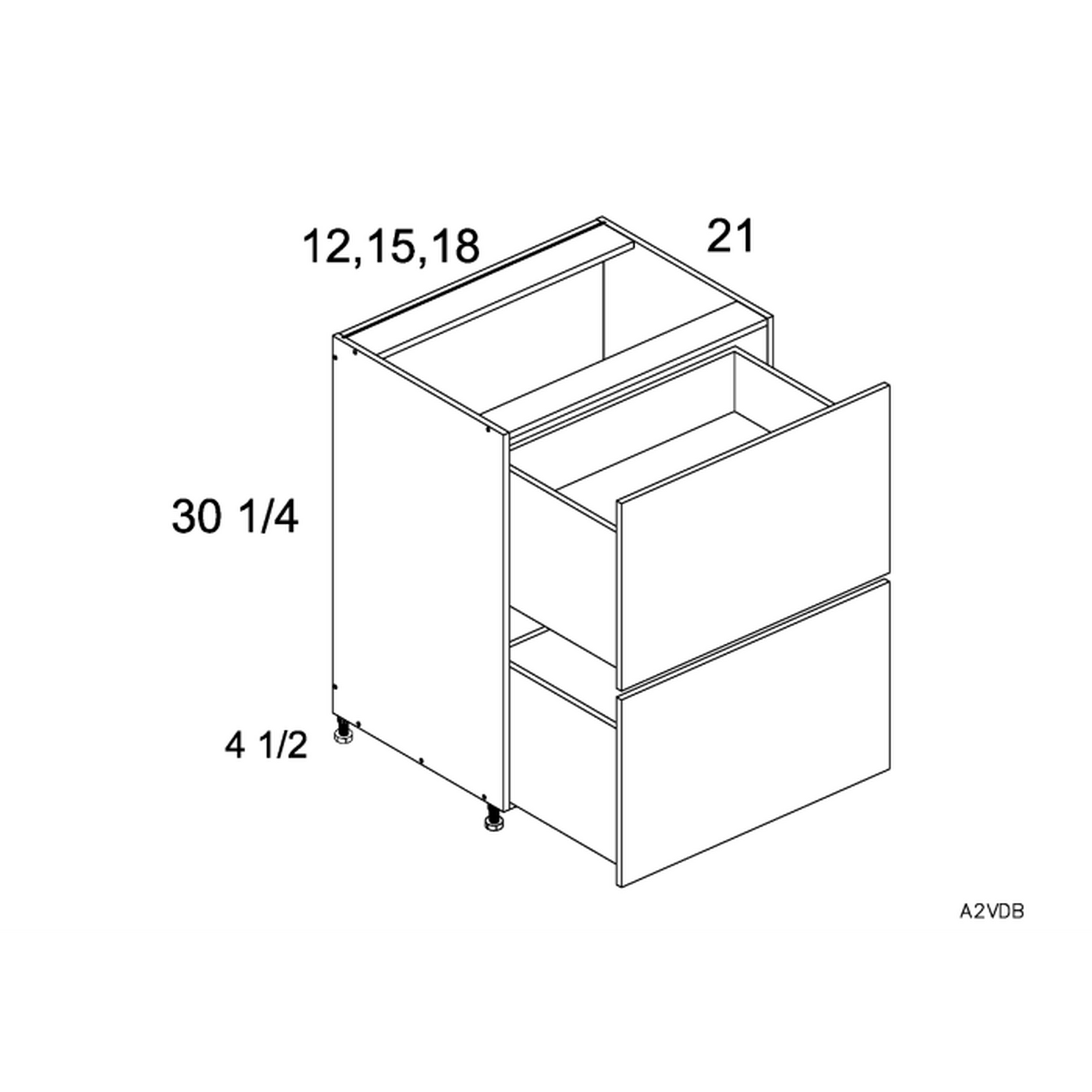 RTA Euro Gloss White 12" 2-Drawer Vanity Base Cabinet