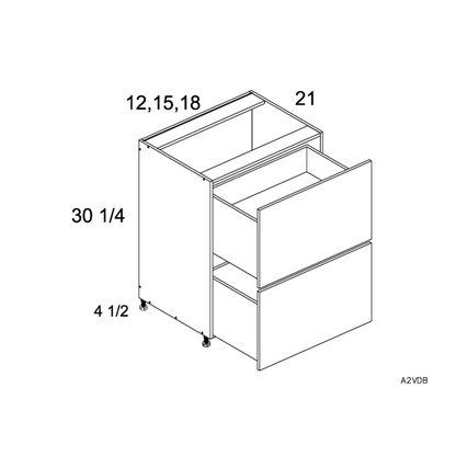 RTA Euro Gloss White 12" 2-Drawer Vanity Base Cabinet