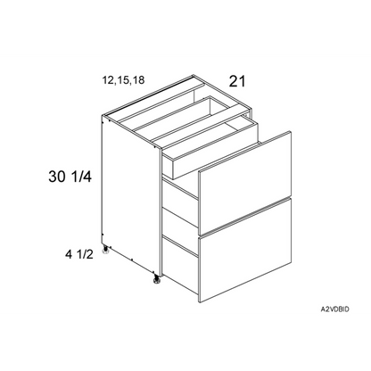 RTA Euro Gloss White 12" 2-Drawer Vanity Base Cabinet with 1 Inner Drawer