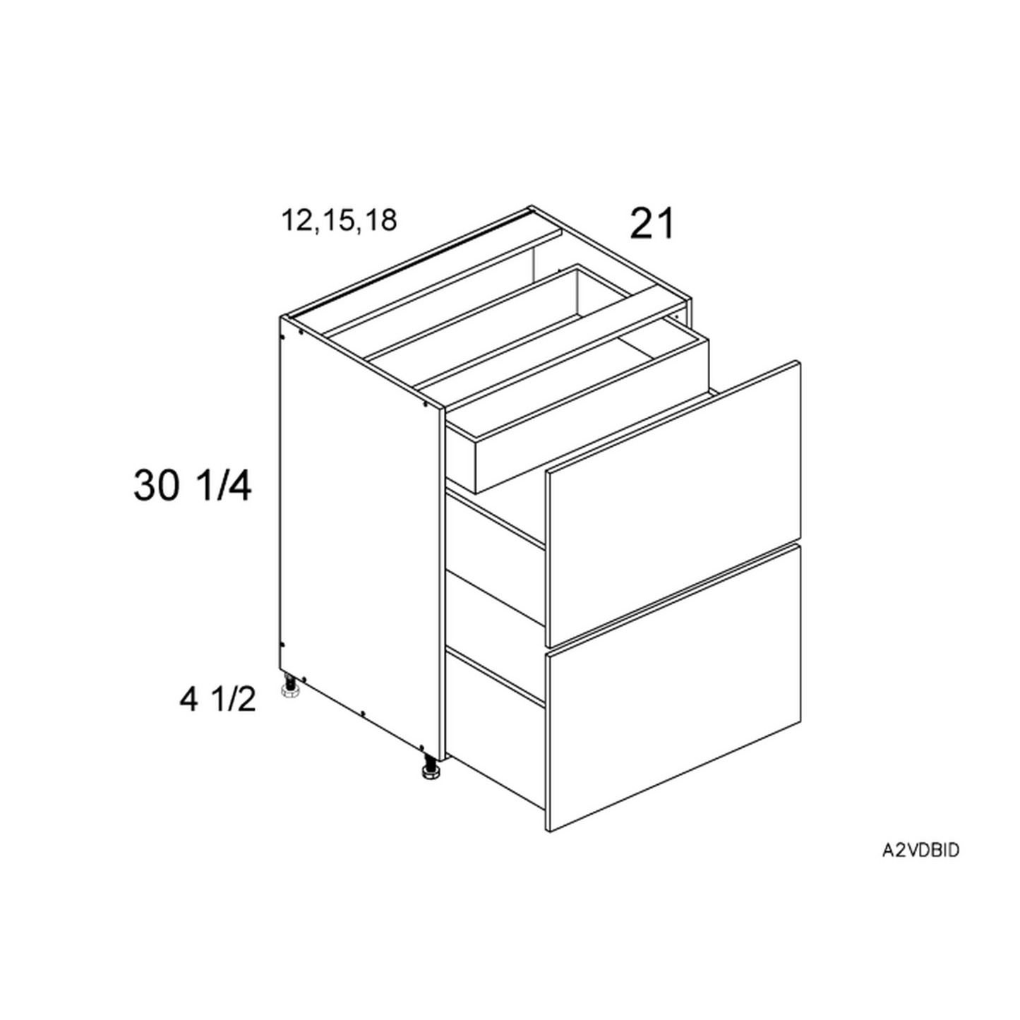 RTA Euro Gloss White 12" 2-Drawer Vanity Base Cabinet with 1 Inner Drawer and 1 Finished End Panel