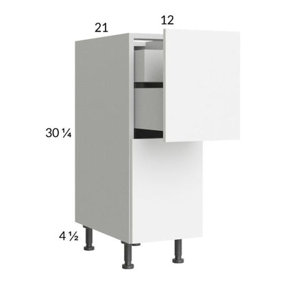 RTA Euro Gloss White 12" 2-Drawer Vanity Base Cabinet with 1 Inner Drawer and 1 Finished End Panel