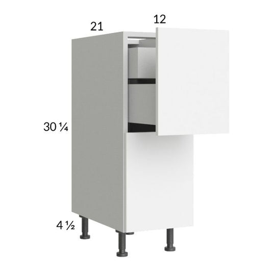 RTA Euro Gloss White 12" 2-Drawer Vanity Base Cabinet with 1 Inner Drawer and 1 Finished End Panel