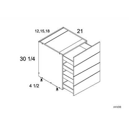 RTA Euro Gloss White 12" 4-Drawer Vanity Base Cabinet with 1 Finished End Panel