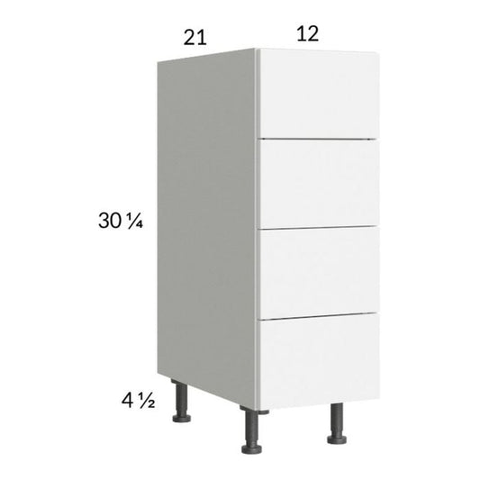 RTA Euro Gloss White 12" 4-Drawer Vanity Base Cabinet with 1 Finished End Panel