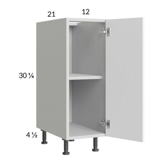 RTA Euro Gloss White 12" Full Height Door Vanity Base Cabinet with 1 Finished End Panels