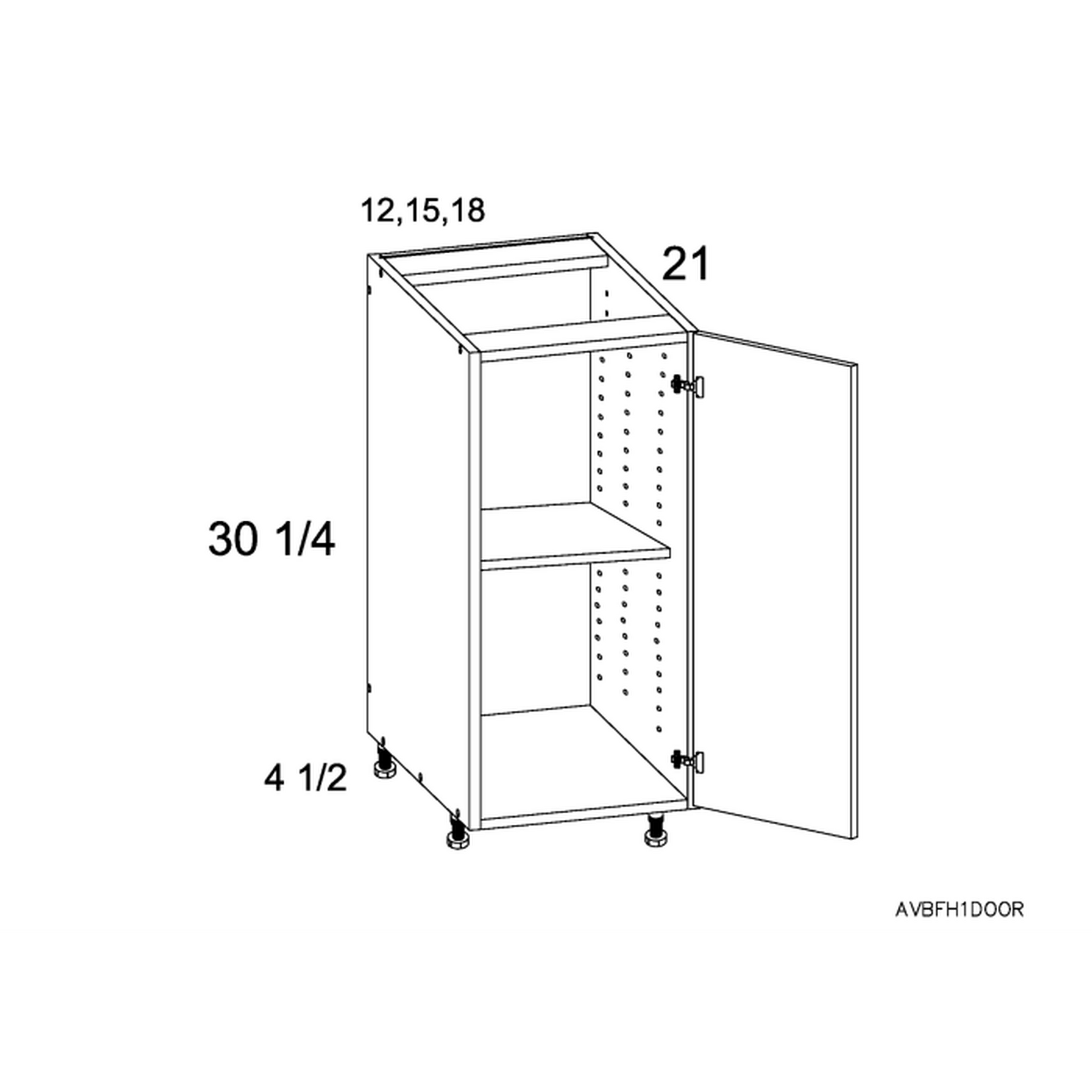 RTA Euro Gloss White 12" Full Height Door Vanity Base Cabinet with 2 Finished End Panels