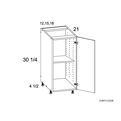 RTA Euro Gloss White 12" Full Height Door Vanity Base Cabinet with 2 Finished End Panels