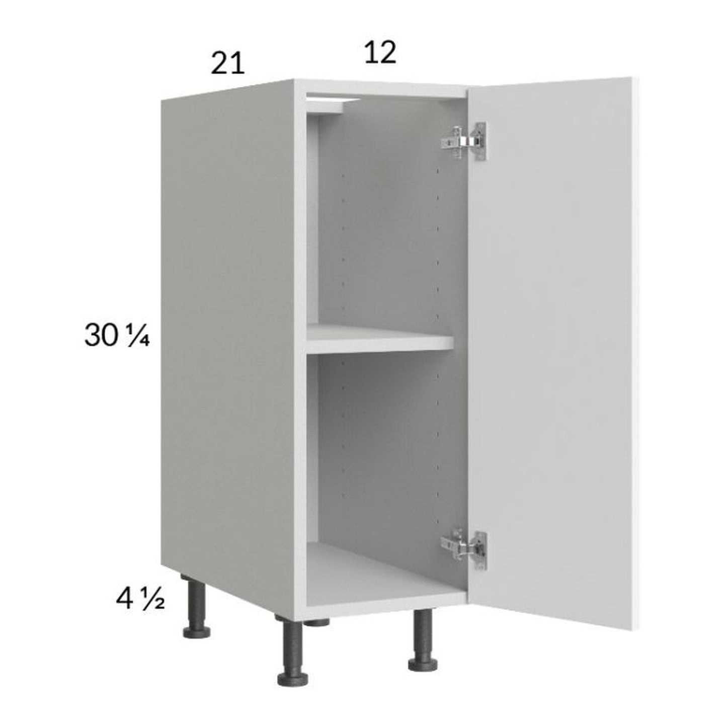 RTA Euro Gloss White 12" Full Height Door Vanity Base Cabinet