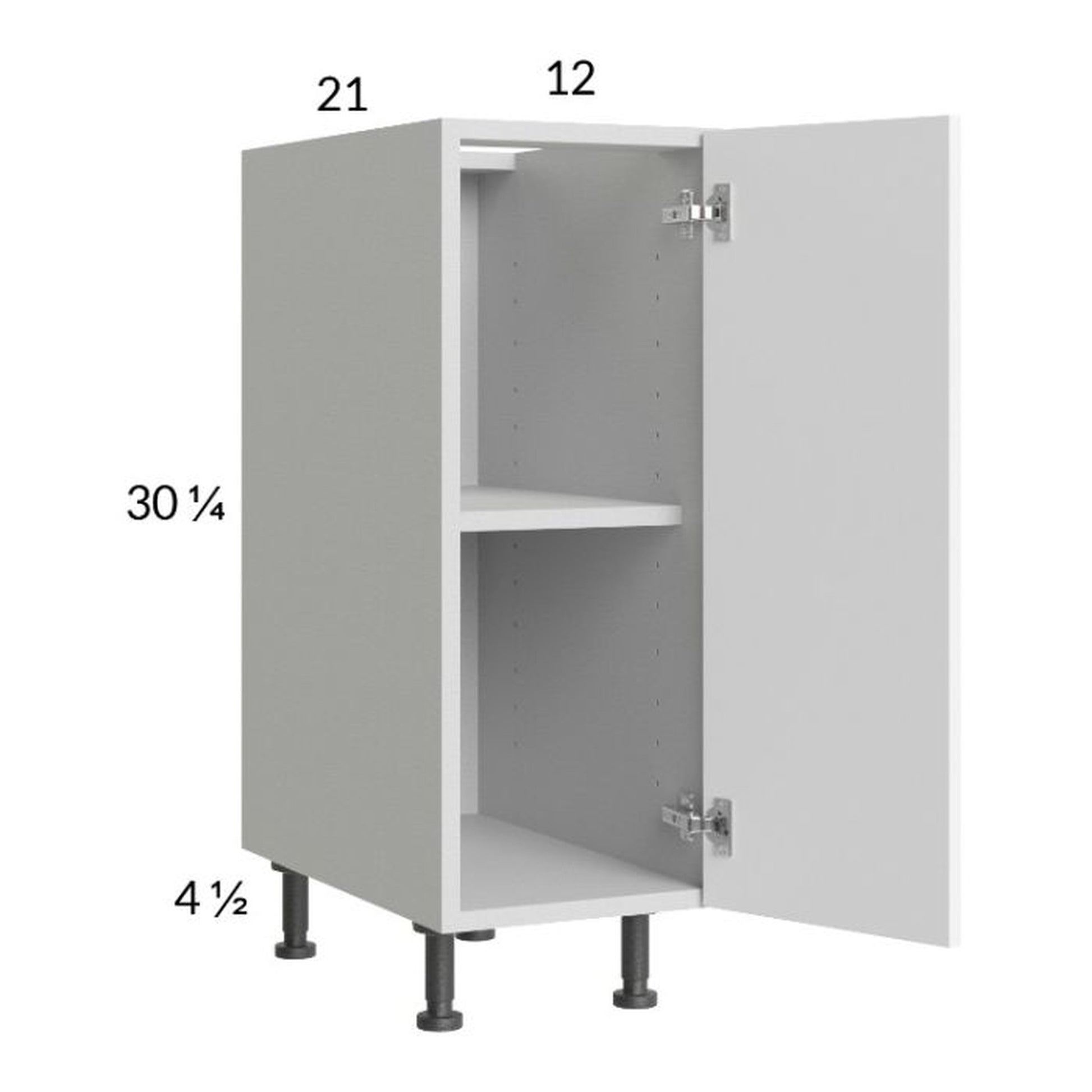 RTA Euro Gloss White 12" Full Height Door Vanity Base Cabinet