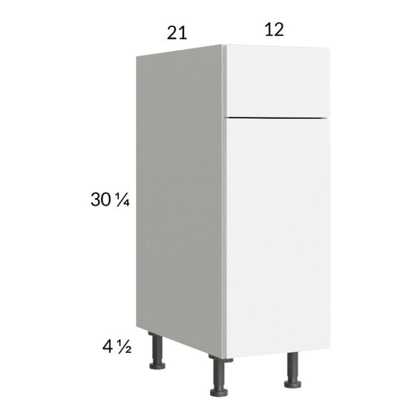 RTA Euro Gloss White 12" Vanity Base Cabinet with 2 Finished End Panels