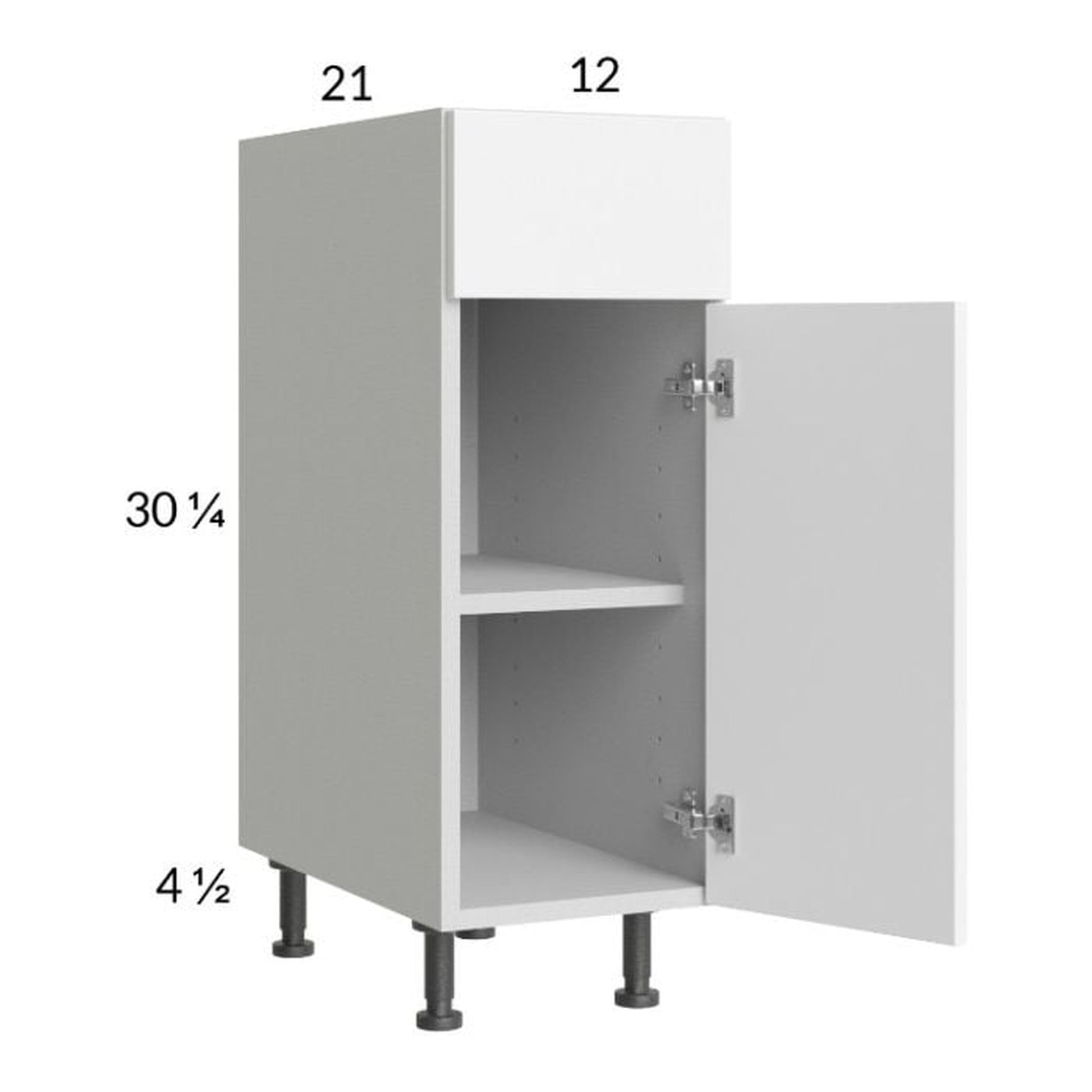 RTA Euro Gloss White 12" Vanity Base Cabinet with 2 Finished End Panels