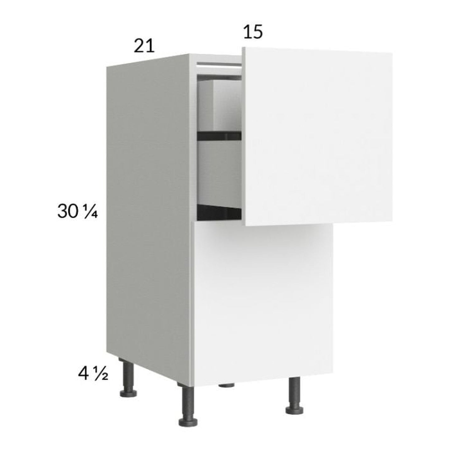 RTA Euro Gloss White 15" 2-Drawer Vanity Base Cabinet with 1 Inner Drawer and 1 Finished End Panel