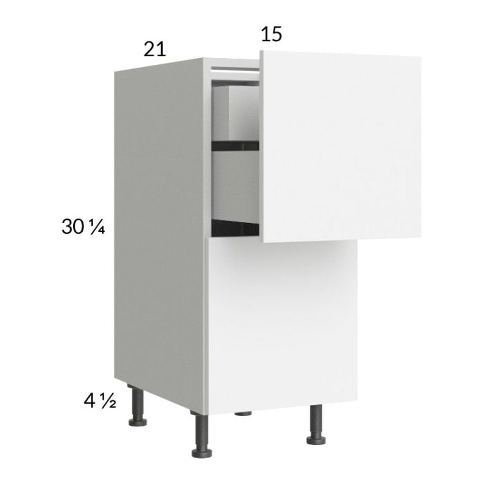 RTA Euro Gloss White 15" 2-Drawer Vanity Base Cabinet with 1 Inner Drawer and 2 Finished End Panels