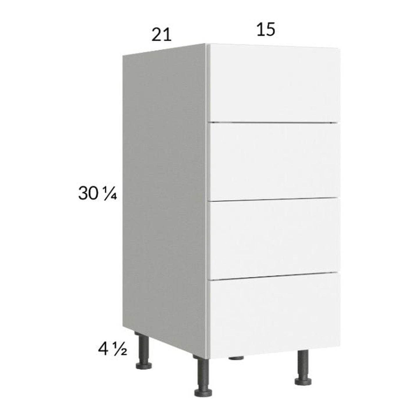 RTA Euro Gloss White 15" 4-Drawer Vanity Base Cabinet with 1 Finished End Panel