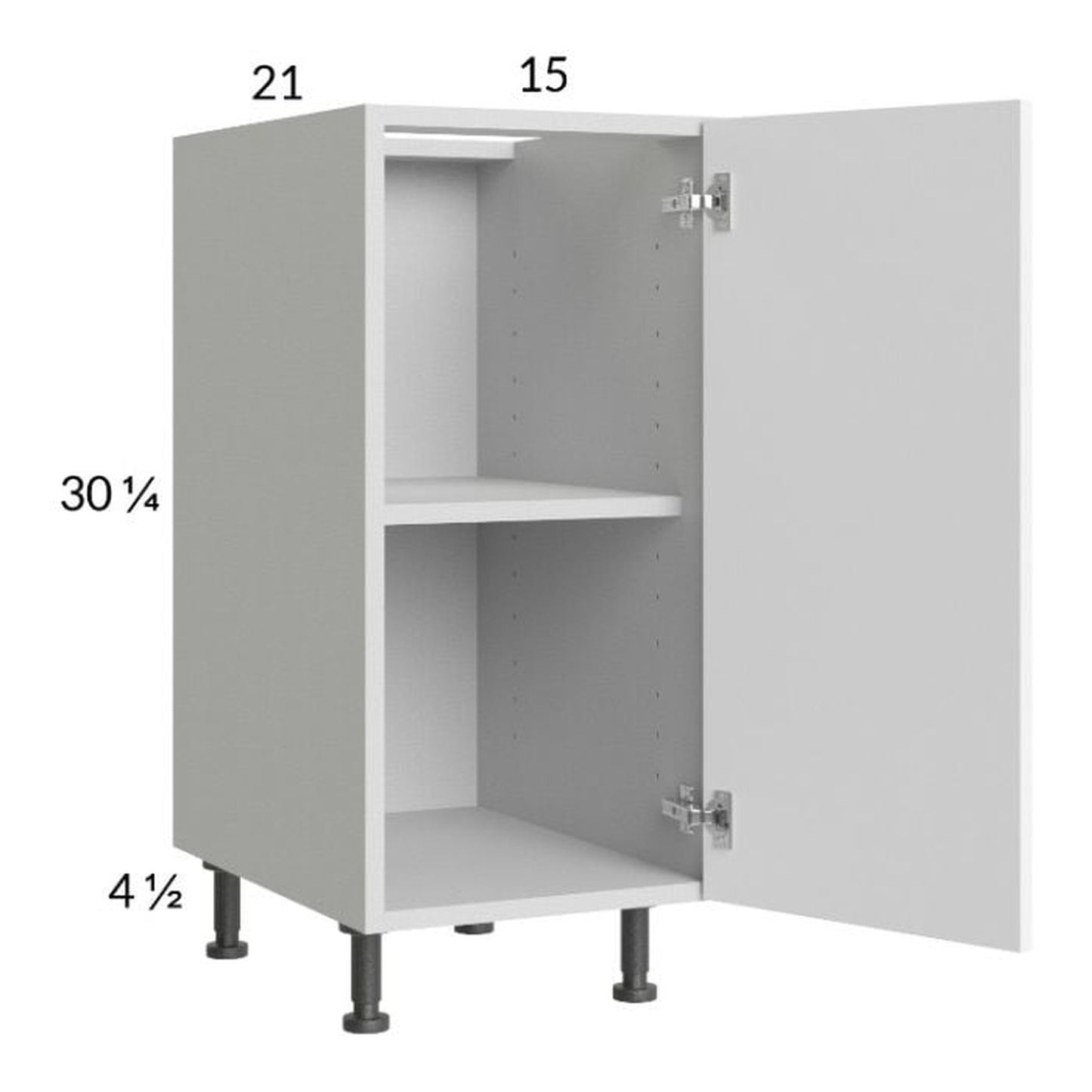 RTA Euro Gloss White 15" Full Height Door Vanity Base Cabinet